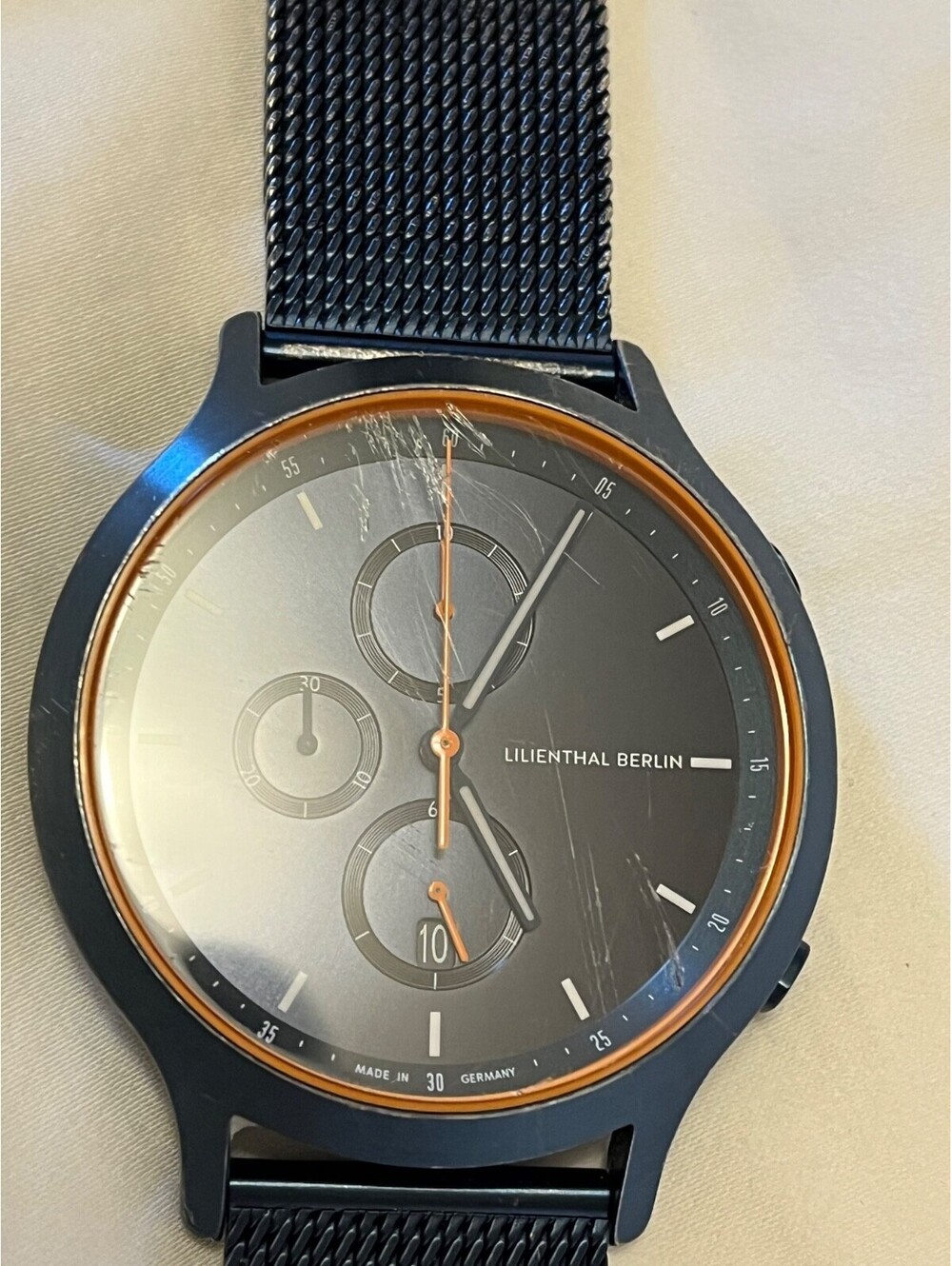 Lilienthal Berlin Chronograph Watch Black Mesh German Design Working